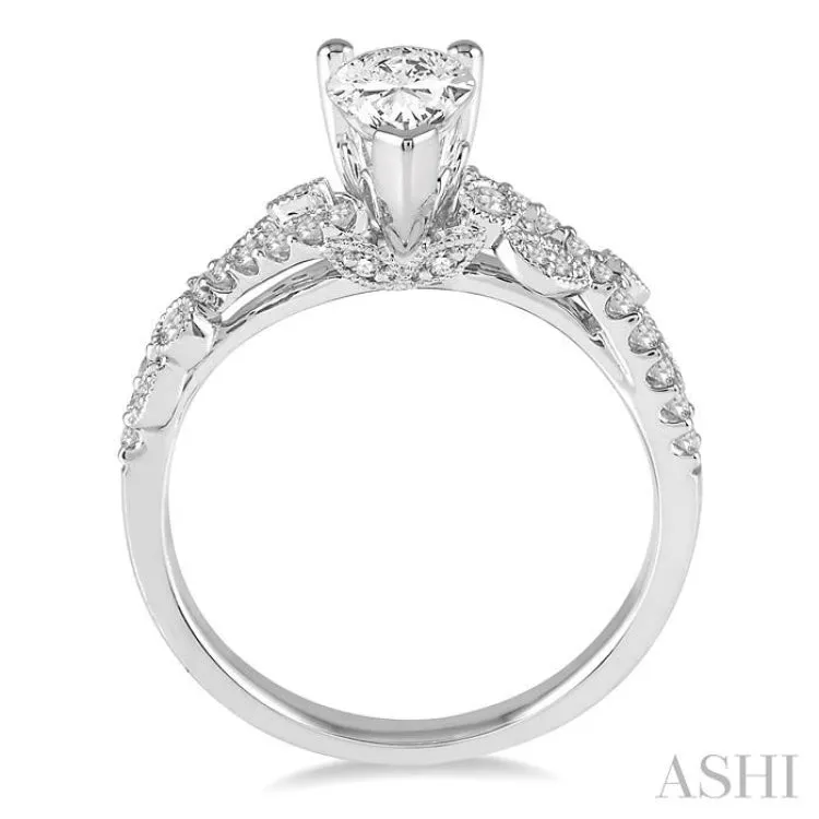 1 Ctw Diamond Engagement Ring with 3/4 Ct Pear Cut Center Diamond in 14K White Gold