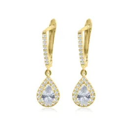 14K Yellow Gold Teardrop White Cubic Zirconia 5X7mm Dangle Earrings