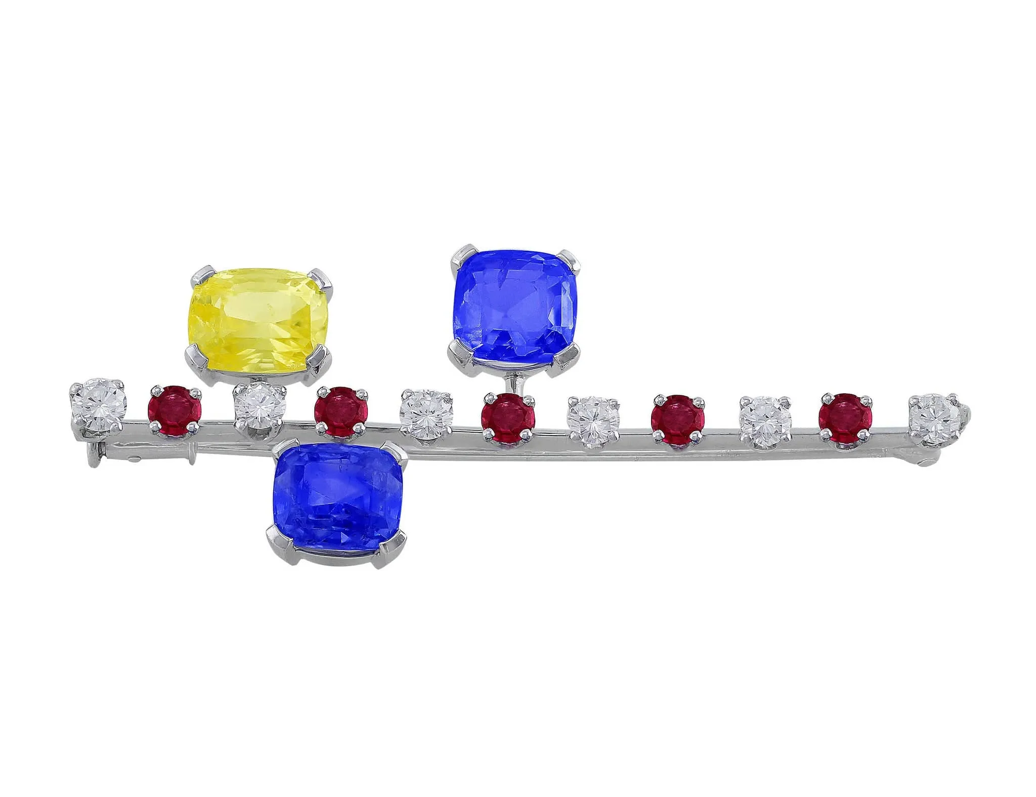 18kt White Gold Ruby Diamond Sapphire Pin