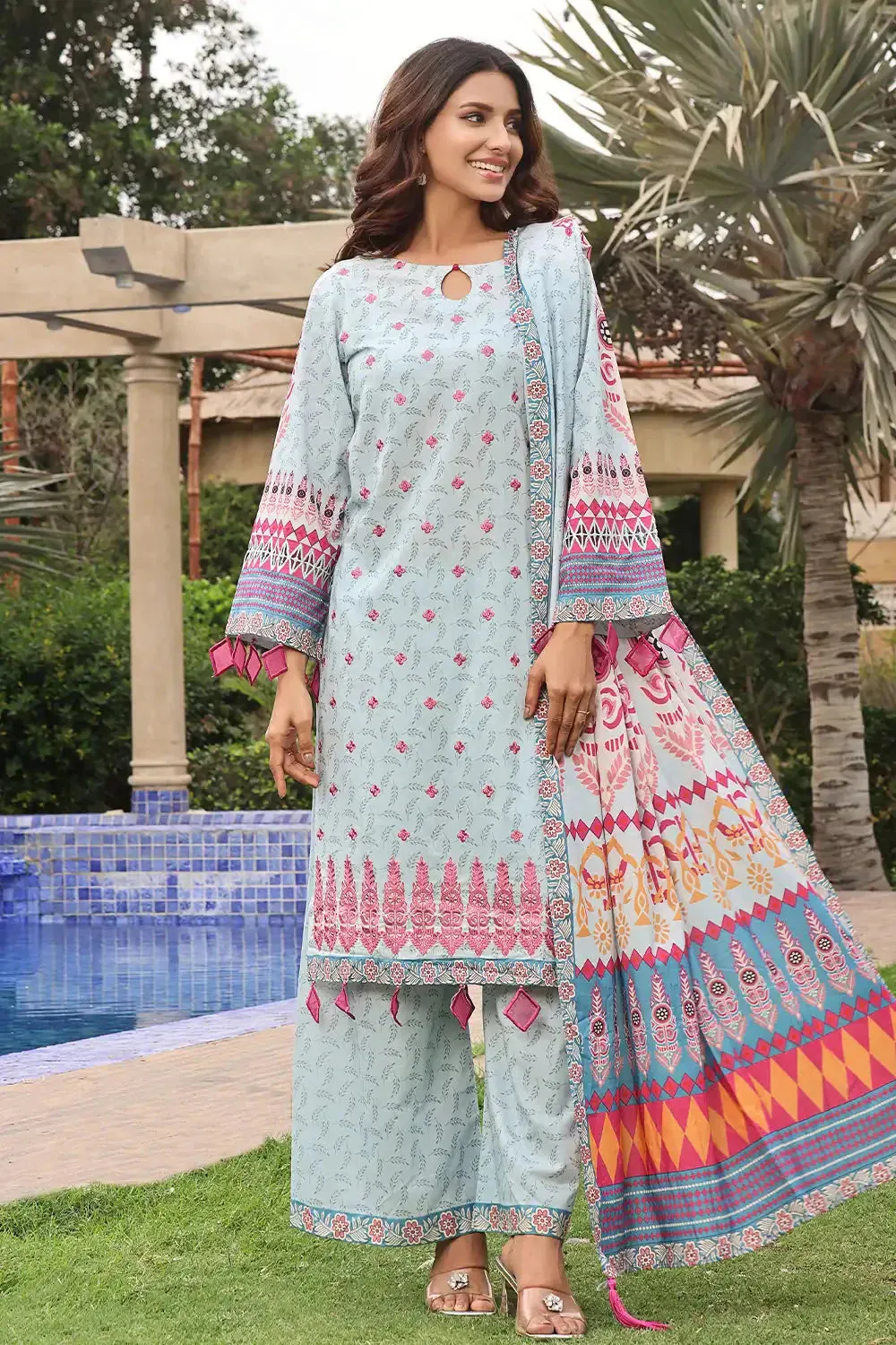 3PC Embroidered Unstitched Lawn Suit KL-2566