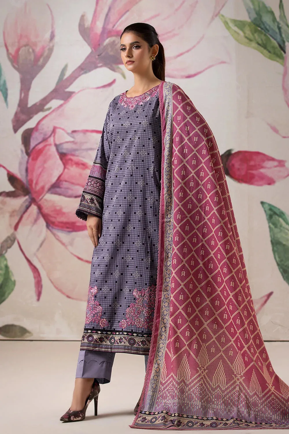 3PC Embroidered Unstitched Lawn Suit KL-2610