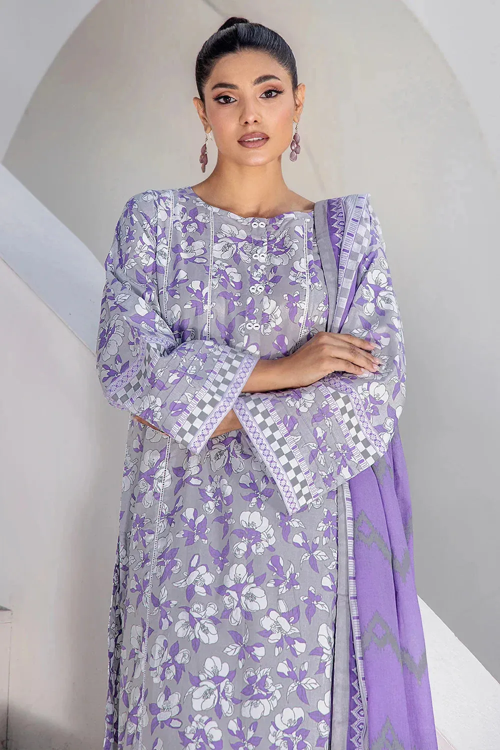 3PC Printed Unstitched Lawn Suit KLA-2707 Grey