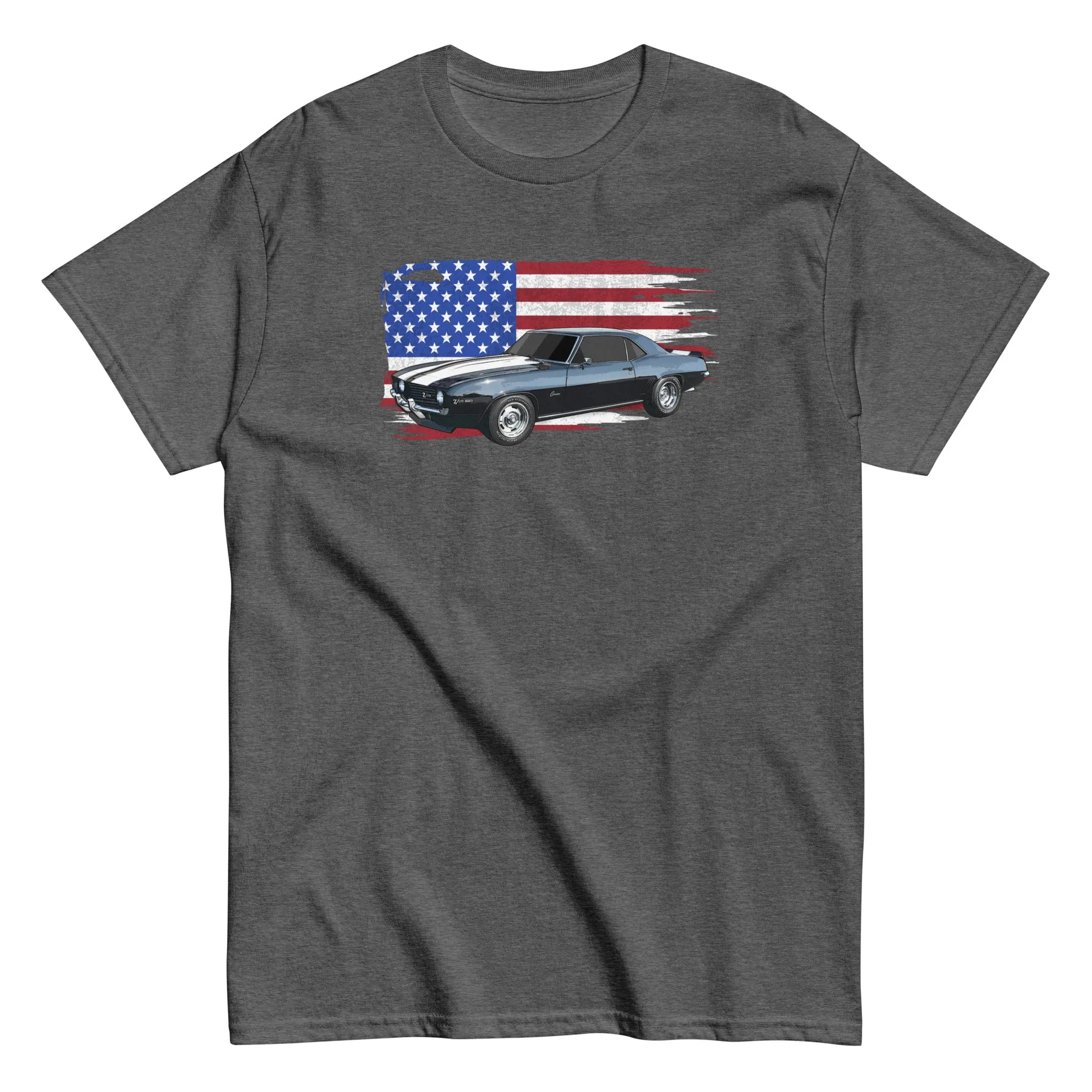 69 Camaro T-Shirt With American Flag Background