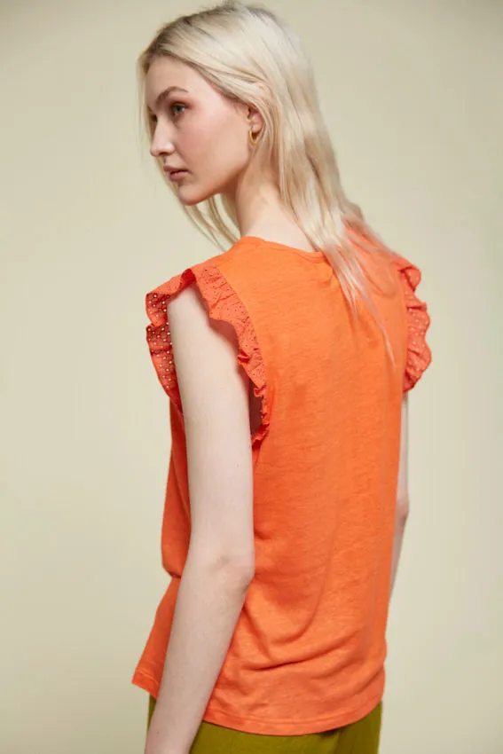 84276238 Ruffled Sleeve T-Shirt - Orange