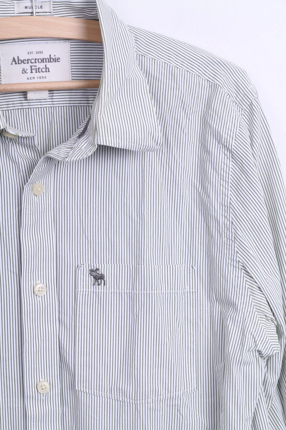 Abercrombie & Fitch Mens L Casual Shirt White Cotton Striped Muscle