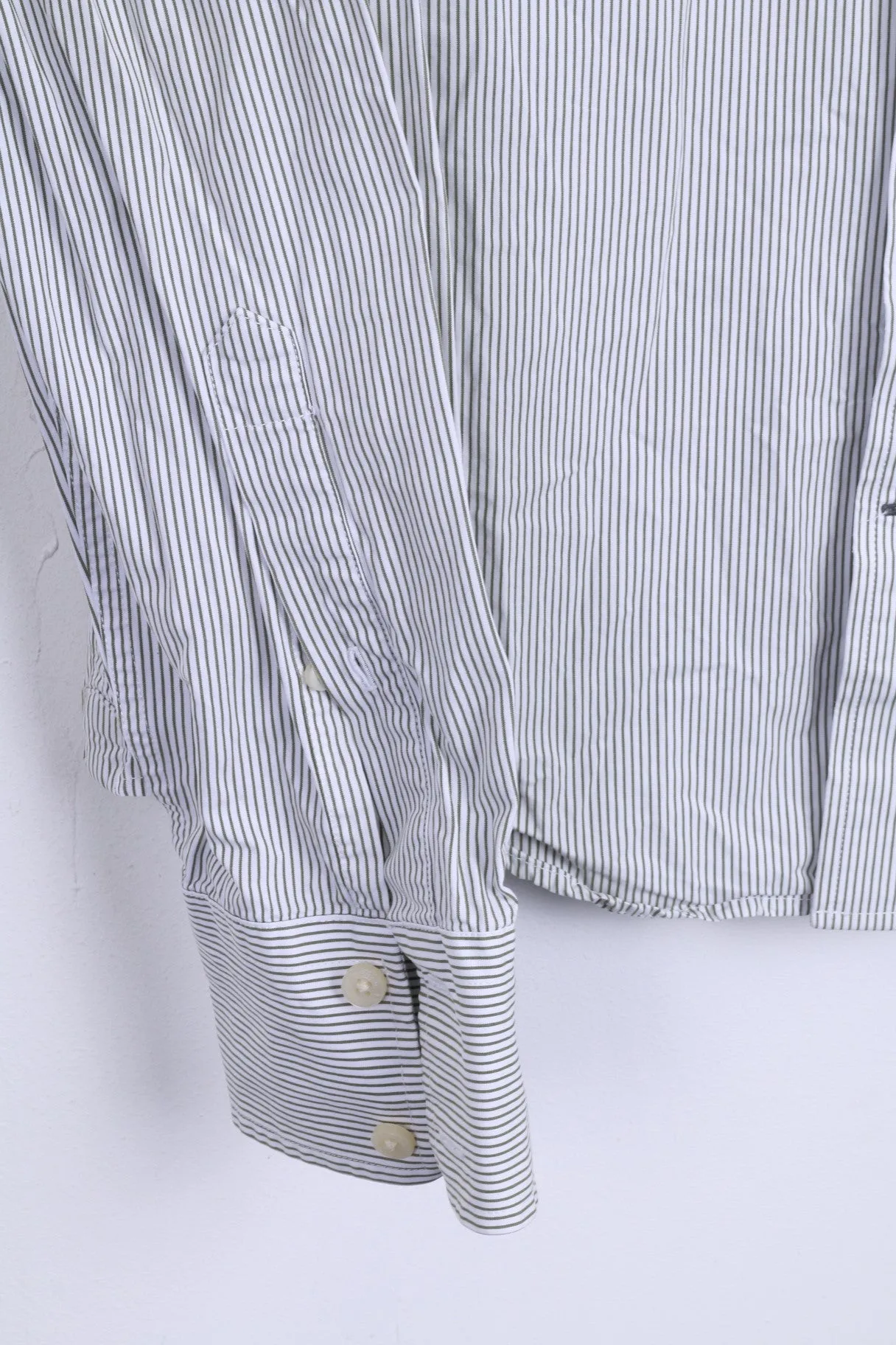 Abercrombie & Fitch Mens L Casual Shirt White Cotton Striped Muscle