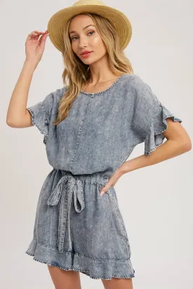 Acid Wash Ruffle Hem Romper