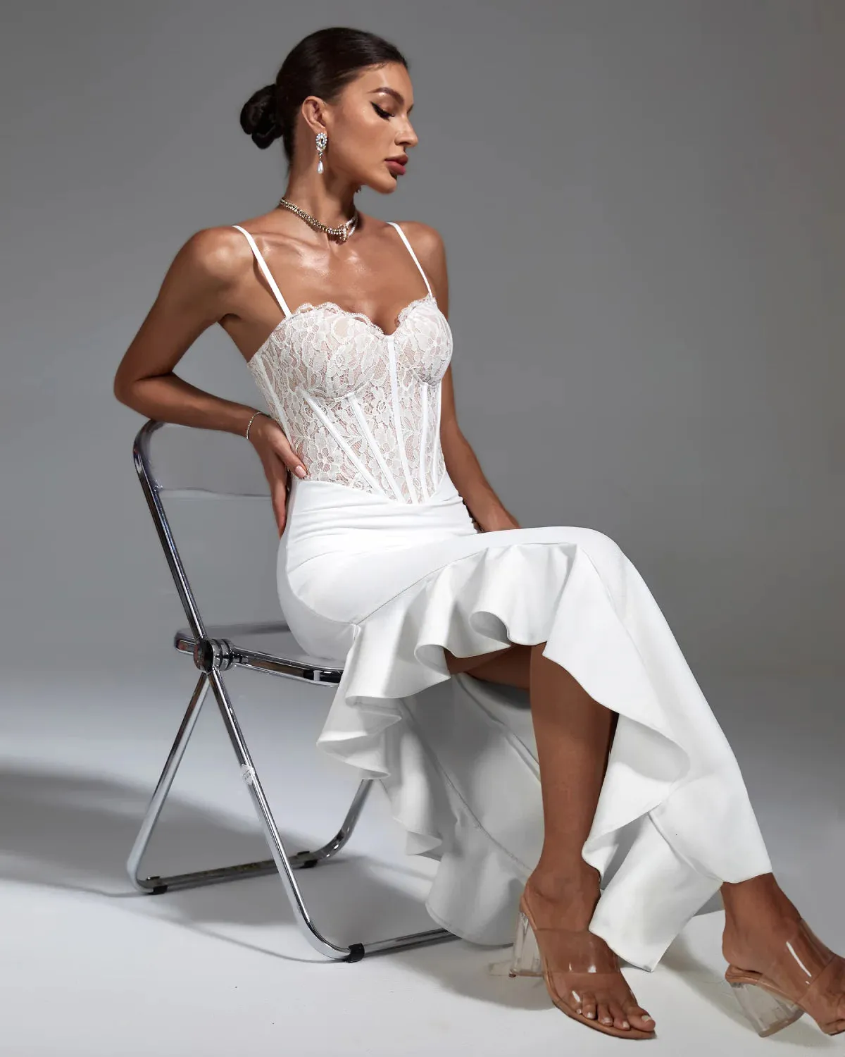 AGATA  White Lace Corset & Ruffled Bandage Dress