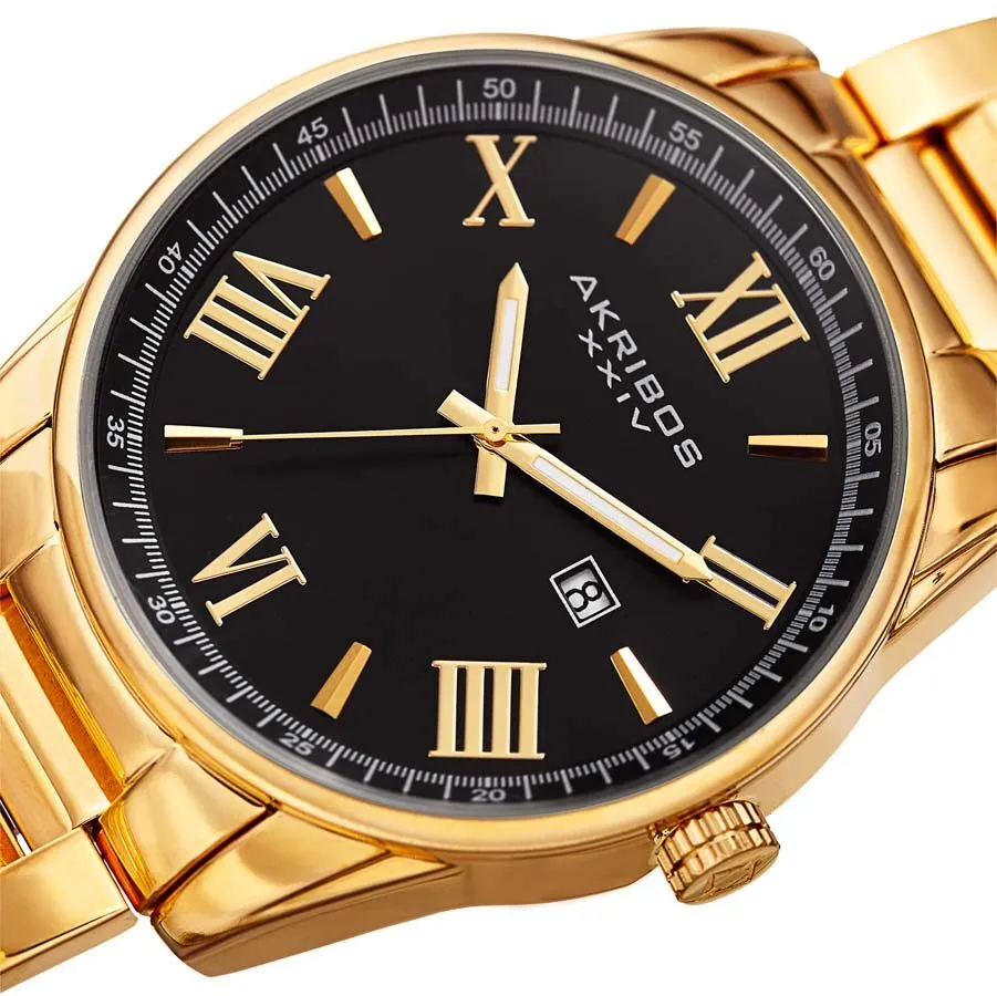 Akribos Xxiv Black Dial Gold Stainless Steel Men's Watch AK936YGB