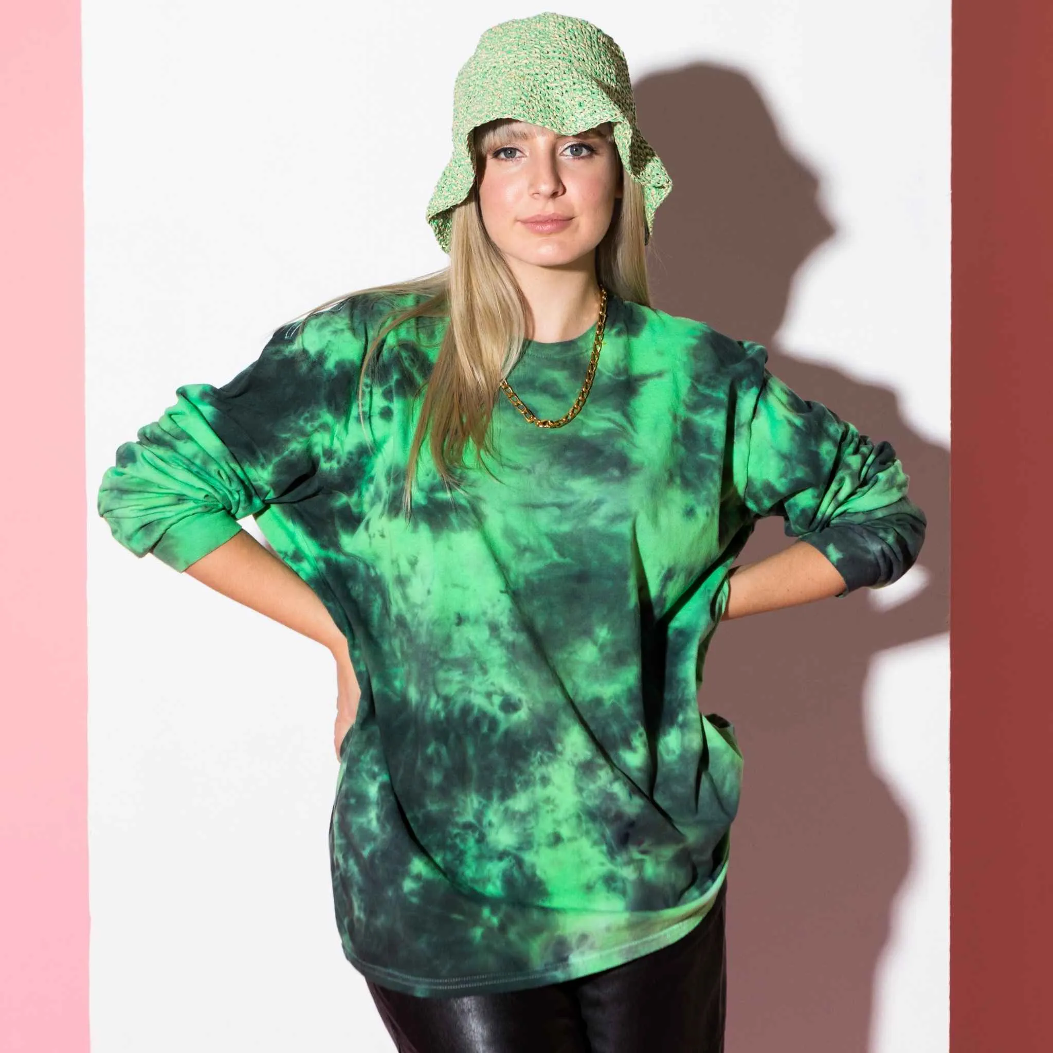 Alien black green tie dye long sleeve cotton t shirt