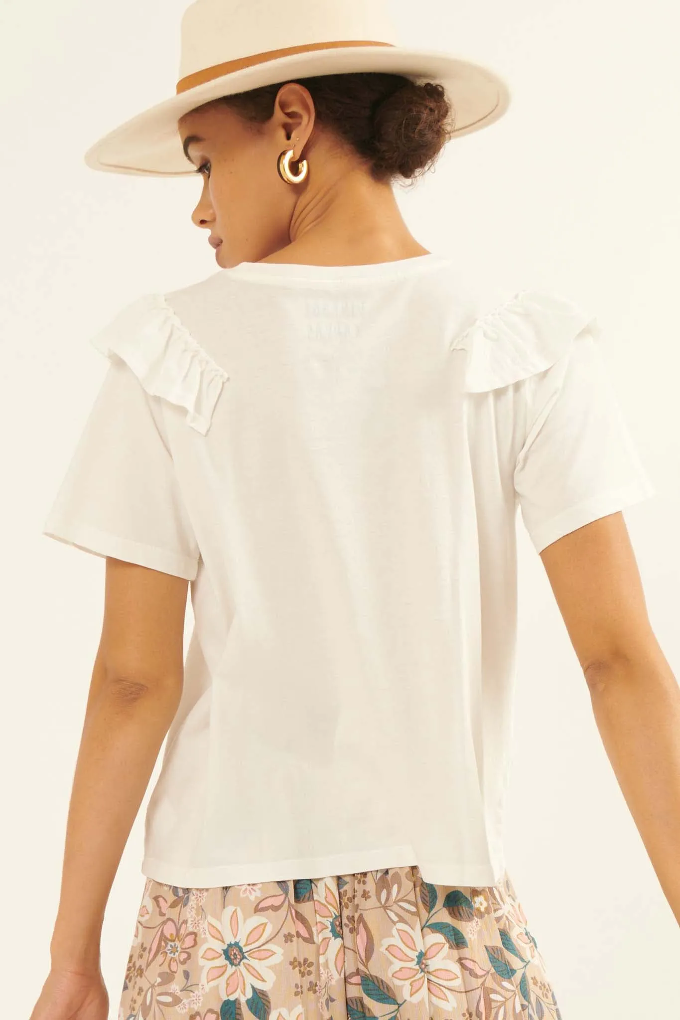 All Aflutter Ruffled Garment Washed Cotton Tee