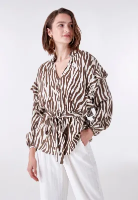 Animal Print Elastic Waist Shirt