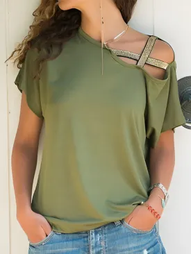 Asymmetrical Neck Short Sleeve T-Shirt