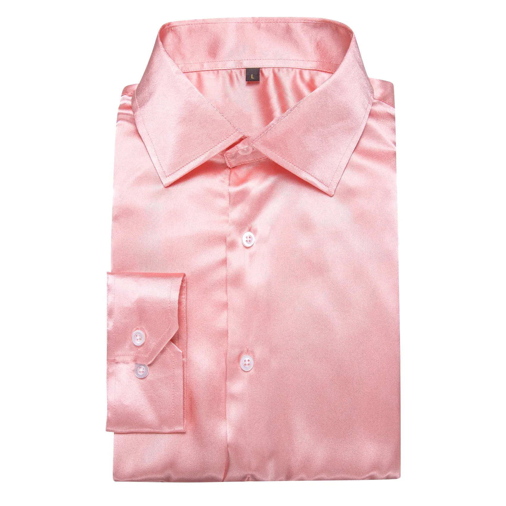 Baby Pink Solid Silk Men's Long Sleeve Shirt