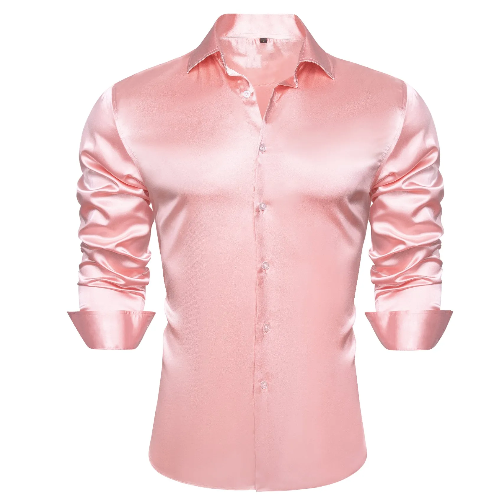 Baby Pink Solid Silk Men's Long Sleeve Shirt