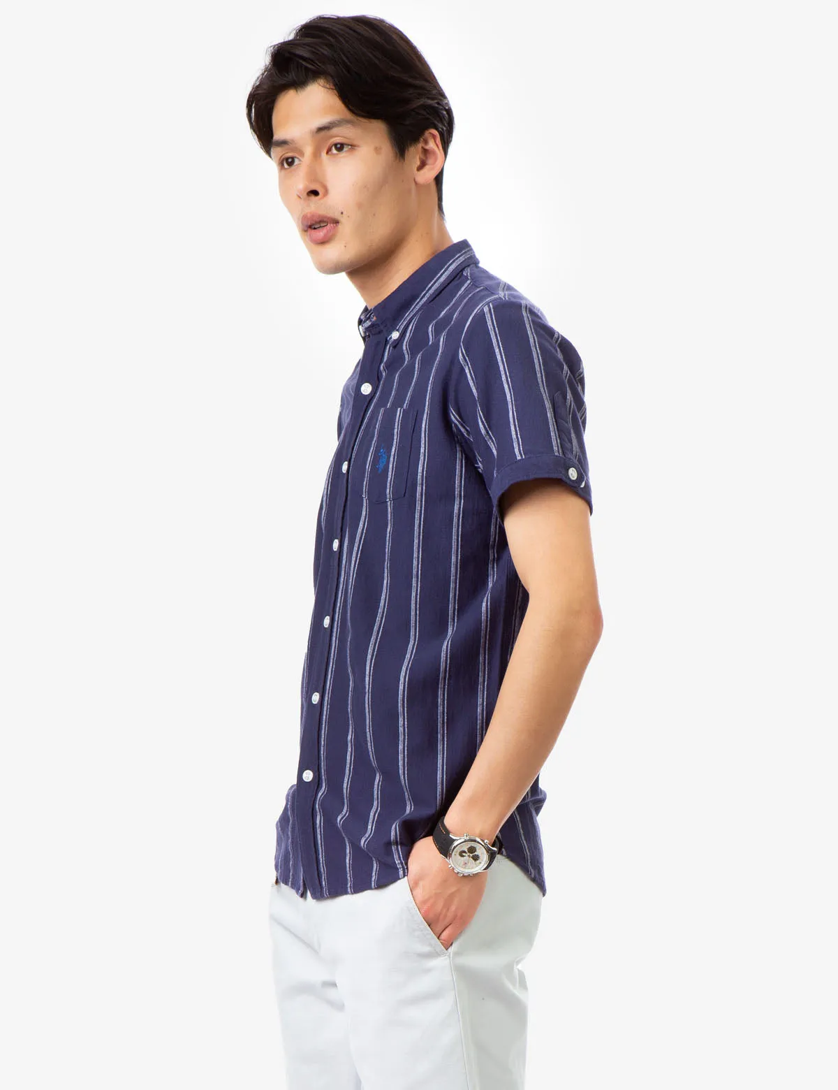 BIRDSEYE STRIPED JERSEY SHIRT