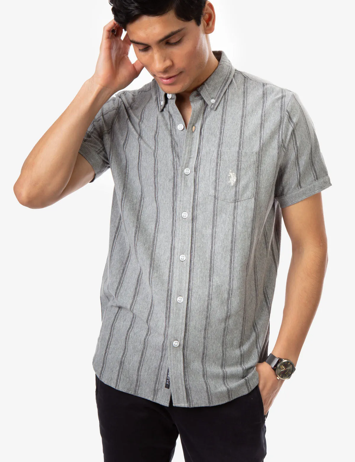 BIRDSEYE STRIPED JERSEY SHIRT