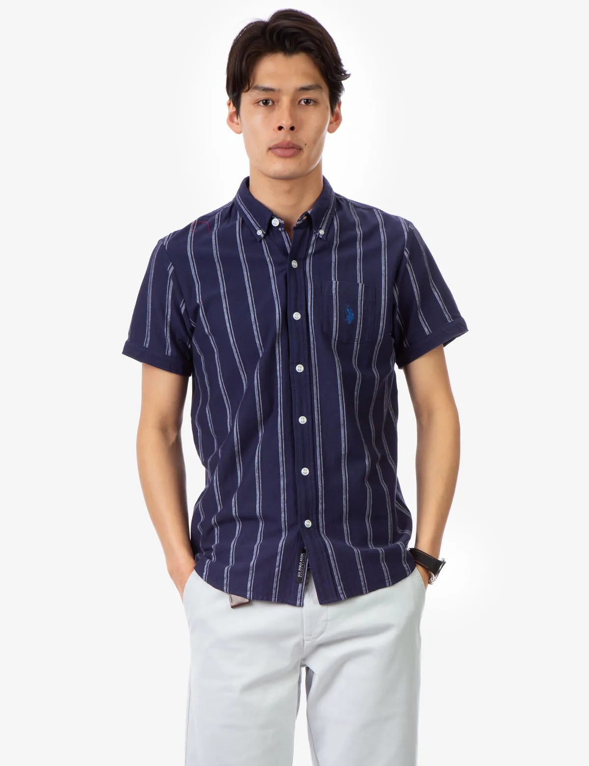 BIRDSEYE STRIPED JERSEY SHIRT