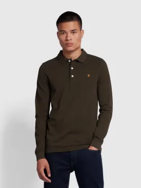 Blanes Organic Cotton Long Sleeve Polo Shirt In Evergreen