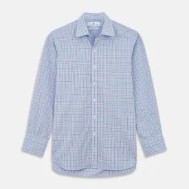 Blue, Purple & Green Check Regular Fit Shirt with T&A Collar and 3 Button Cuffs