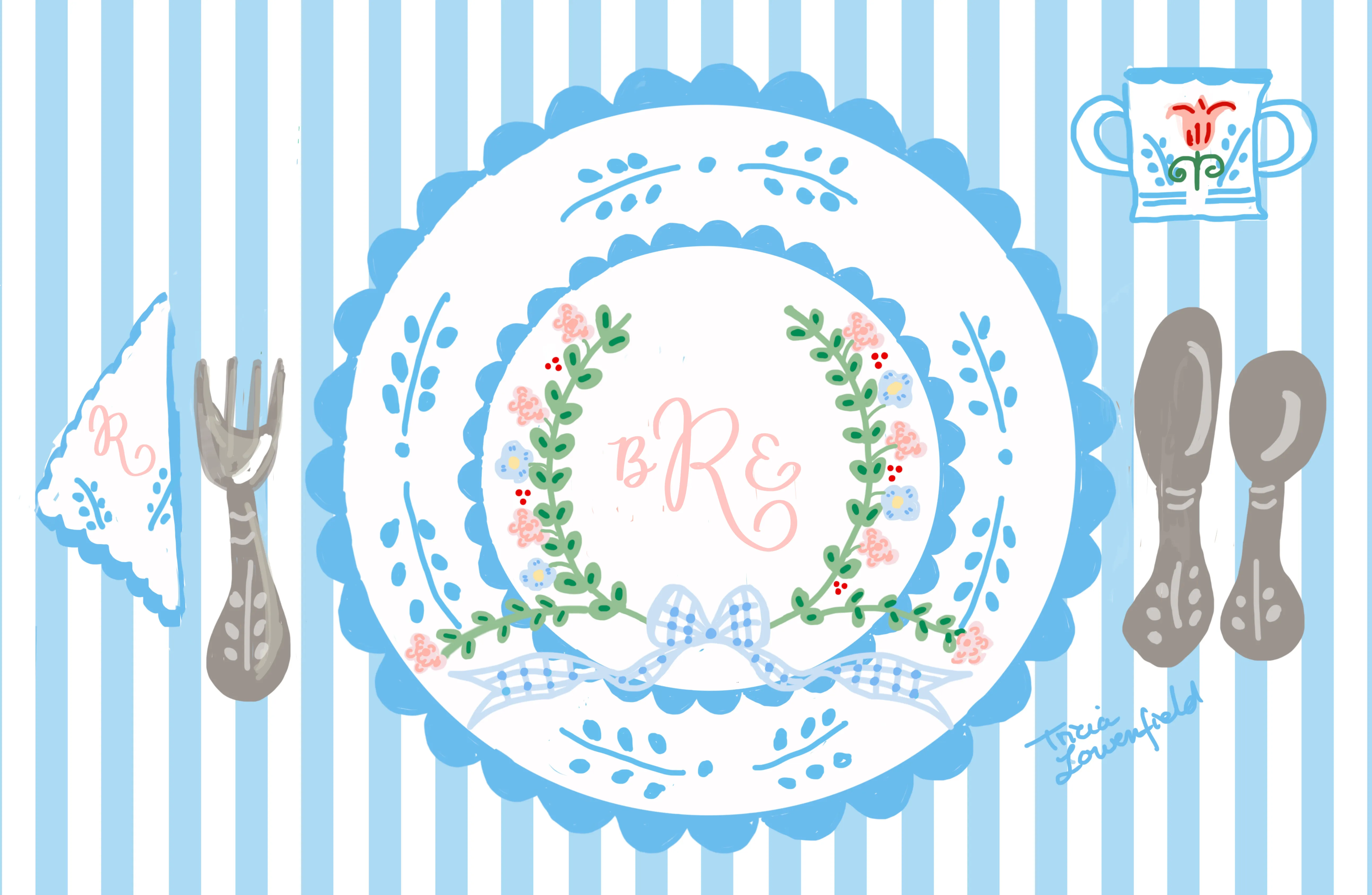 Blue Striped Crest Placemat (personalized)