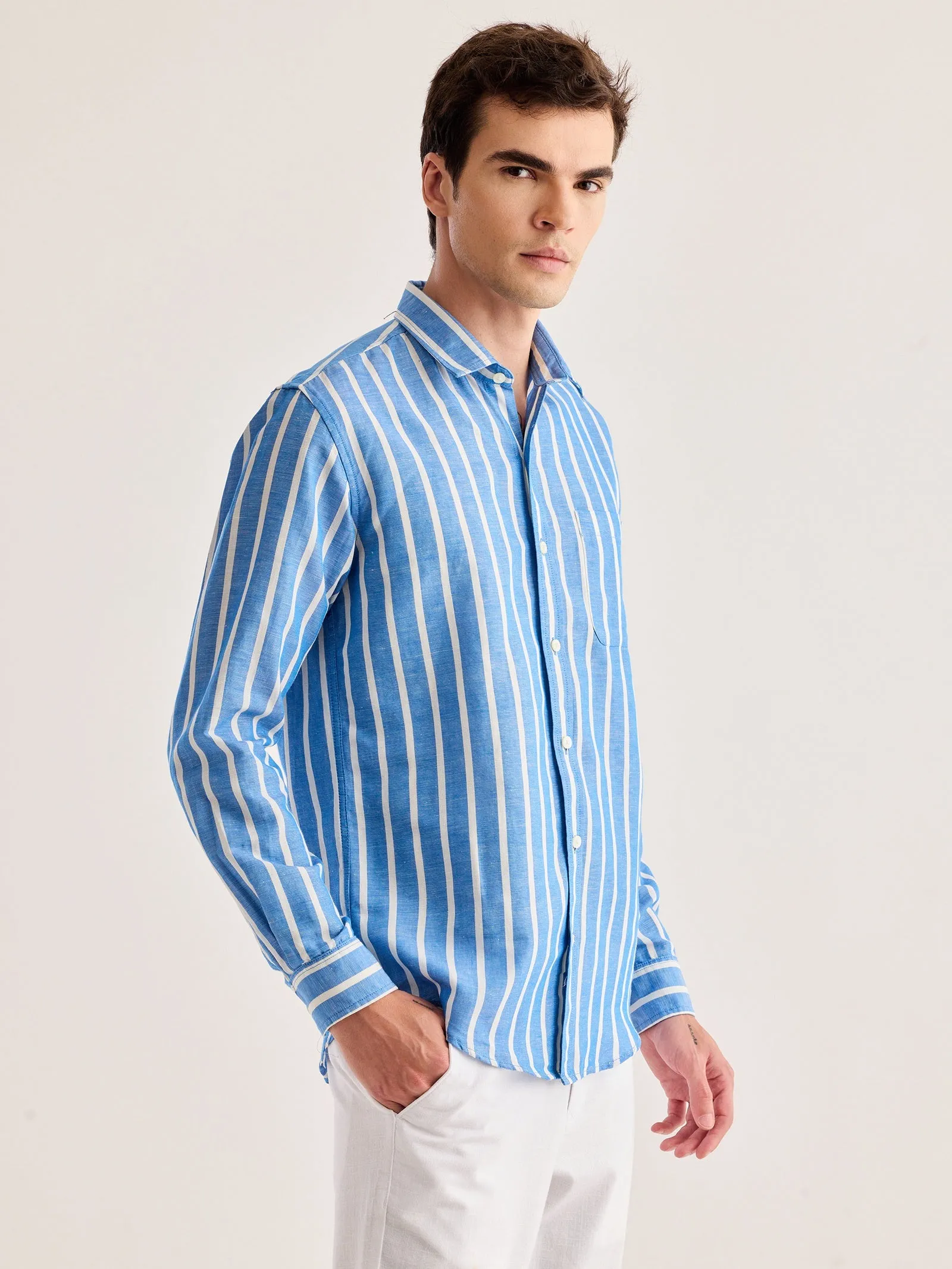 Blue Striped Linen Shirt