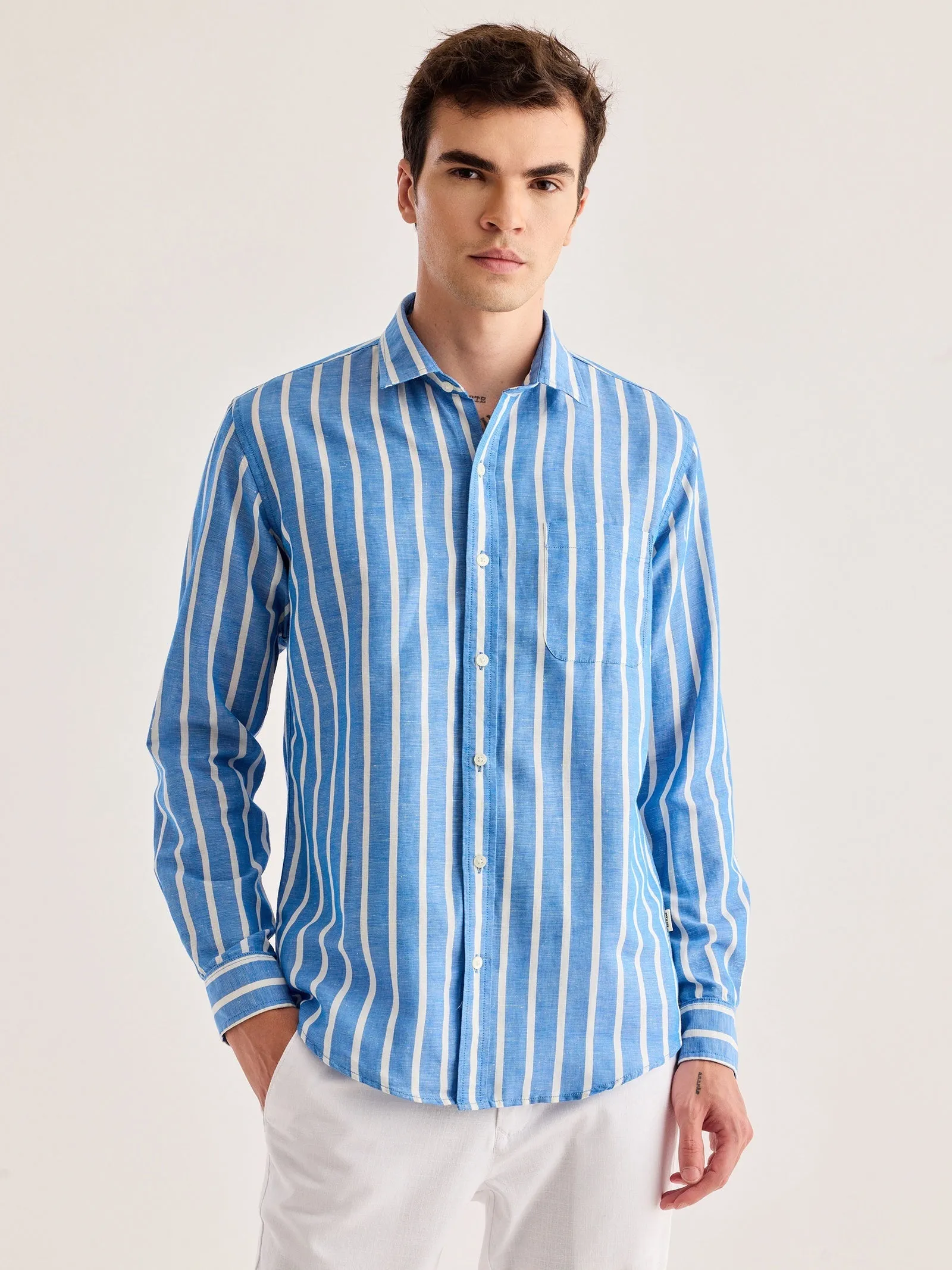 Blue Striped Linen Shirt