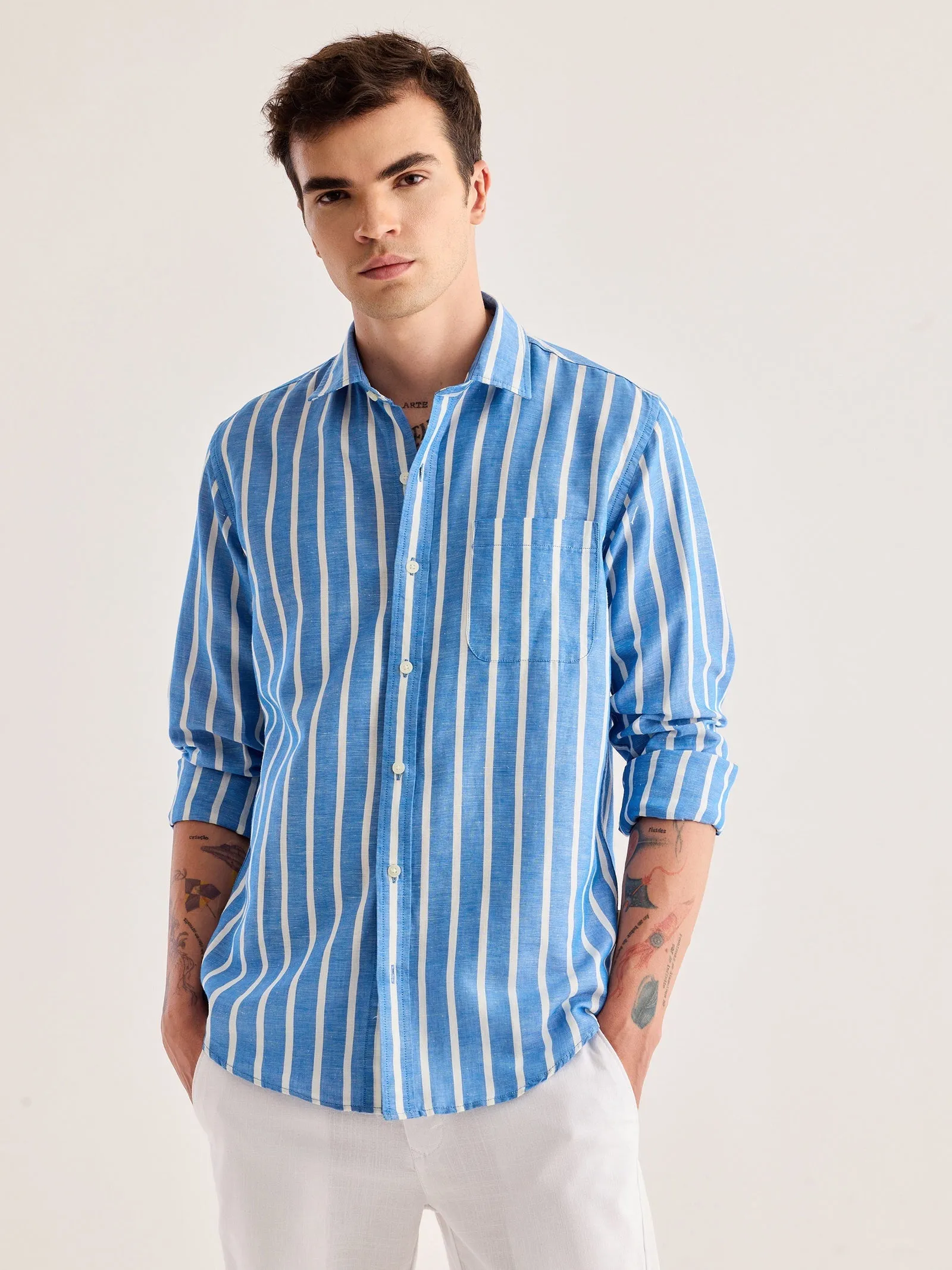 Blue Striped Linen Shirt