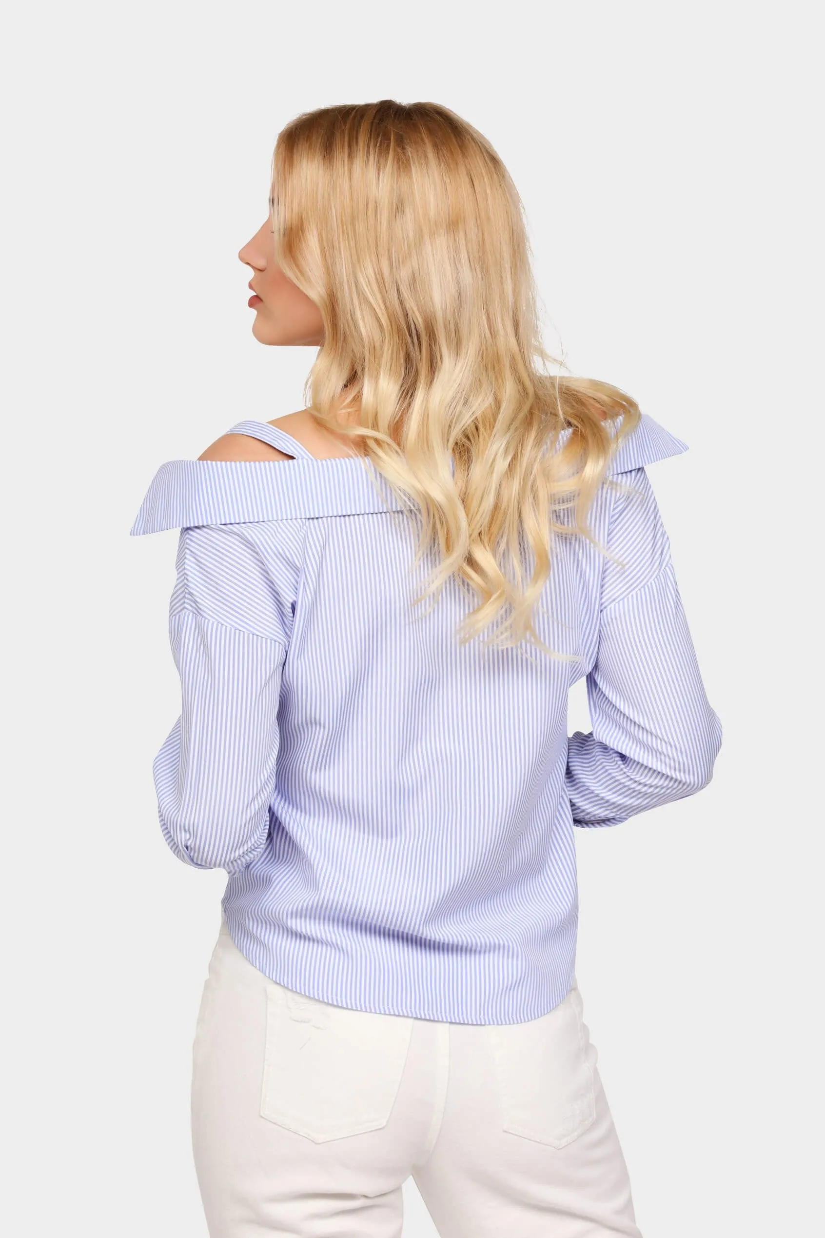 Blue/White Stripe Embroidered Shirt Top