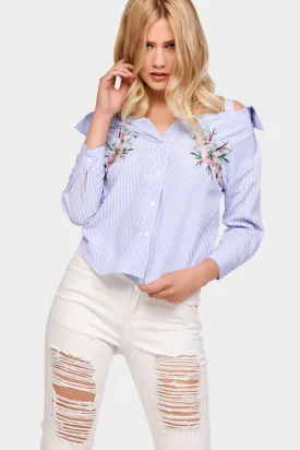 Blue/White Stripe Embroidered Shirt Top