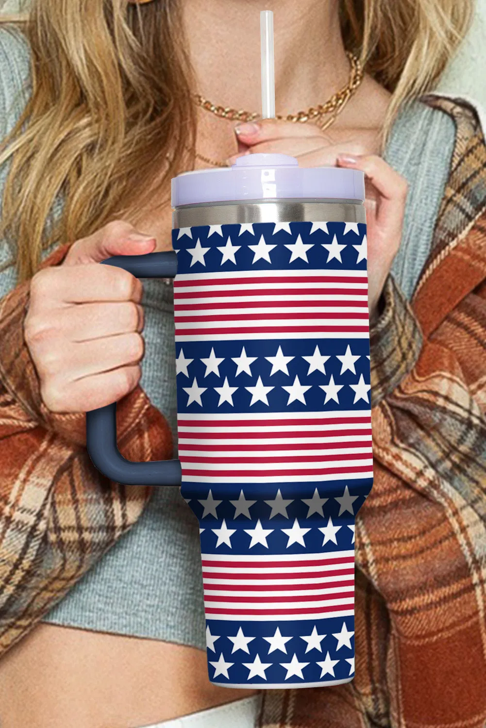 Bluing Stars and Stripes Print Handled Thermos Cup 1200ml