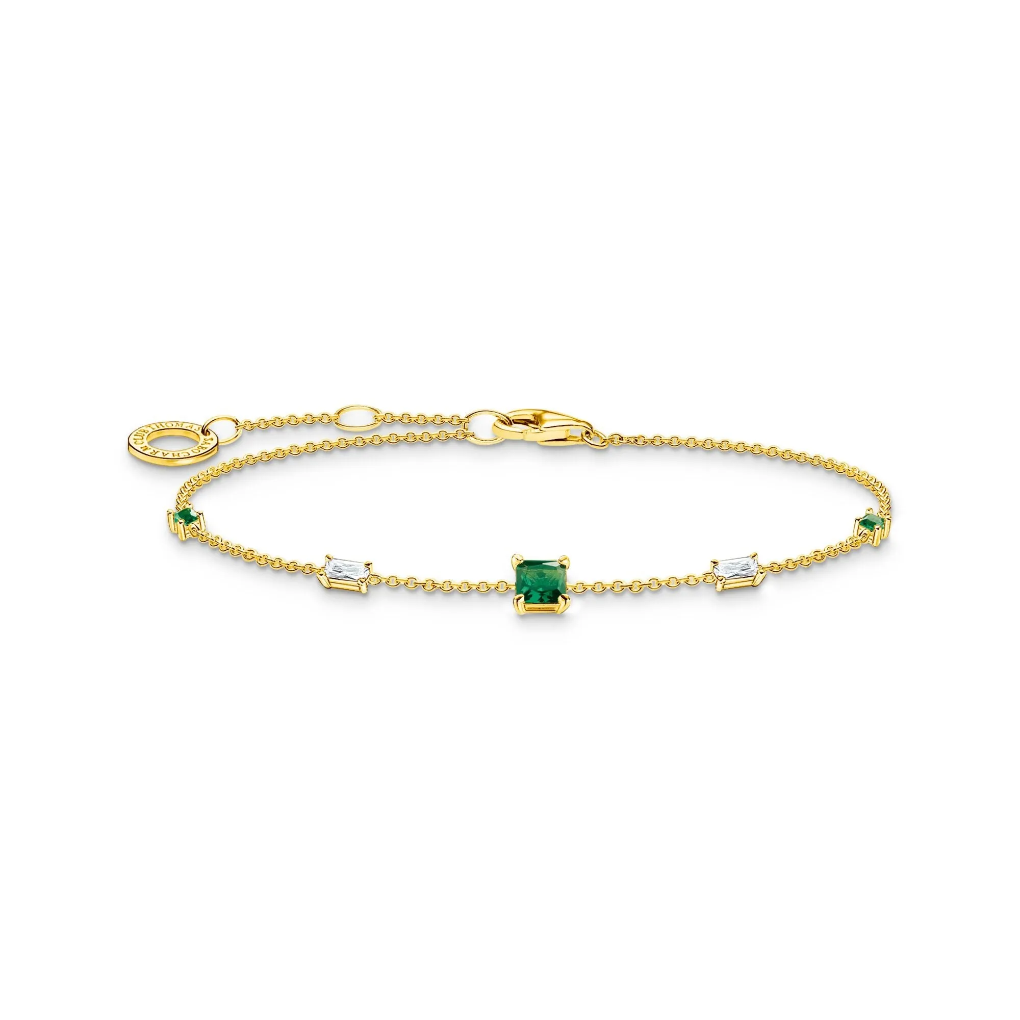 Bracelet with green and white stones gold