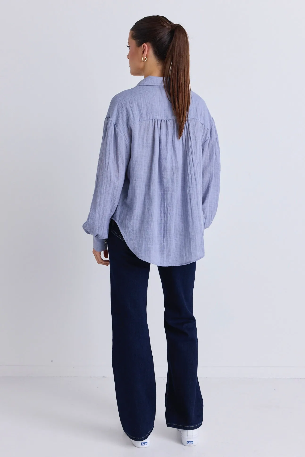 Breezy Light Blue Muslin Drop Shoulder Shirt