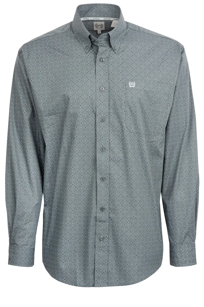 Cinch Button-Front Shirt - Blue Dobby