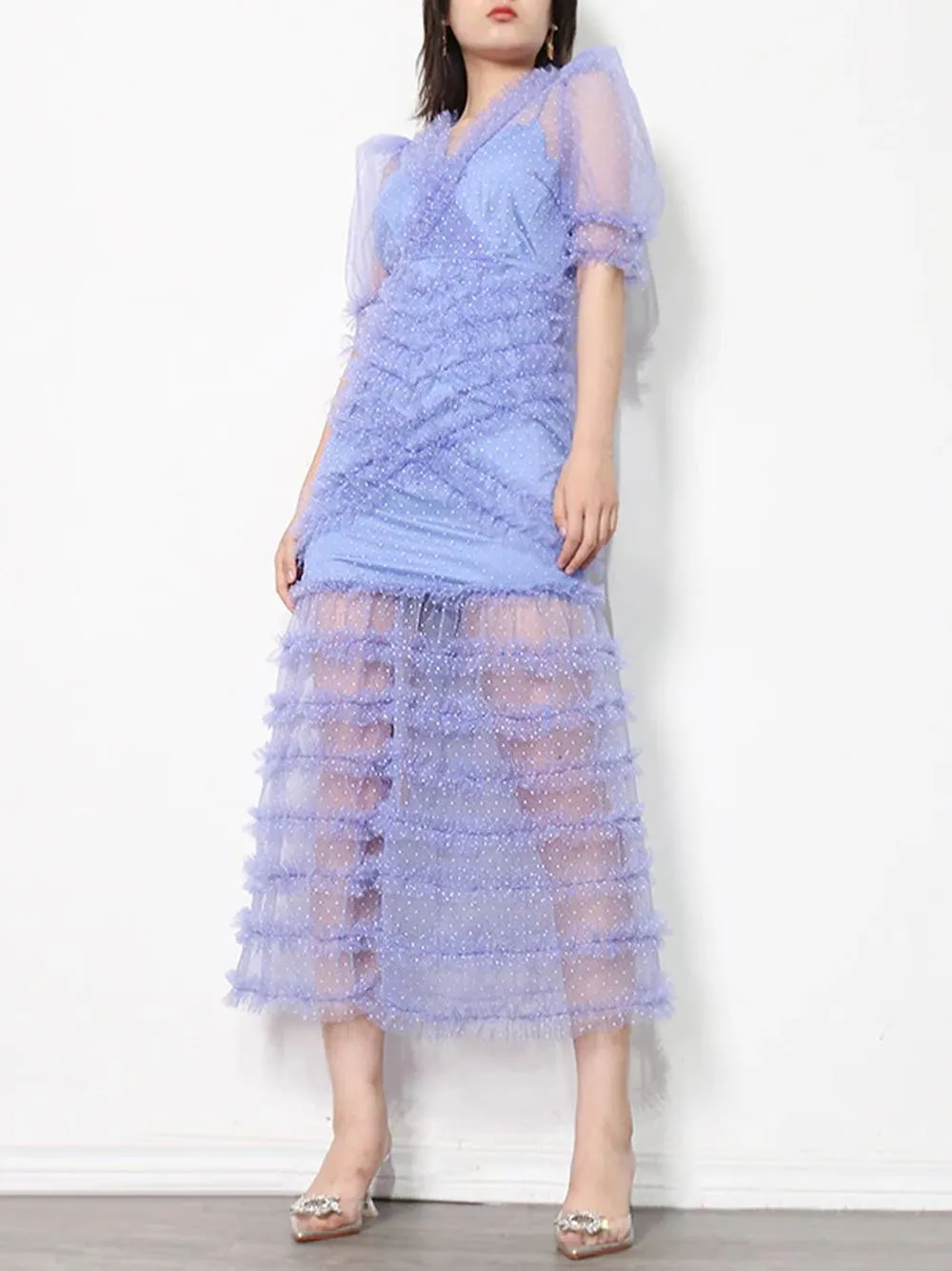 DARENNE Ruffle Mesh Dress