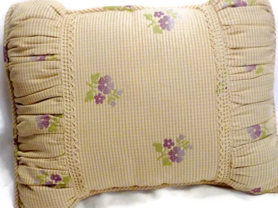 Decorative bed Pillow, Designer pillow with Antique lace and gathered edges