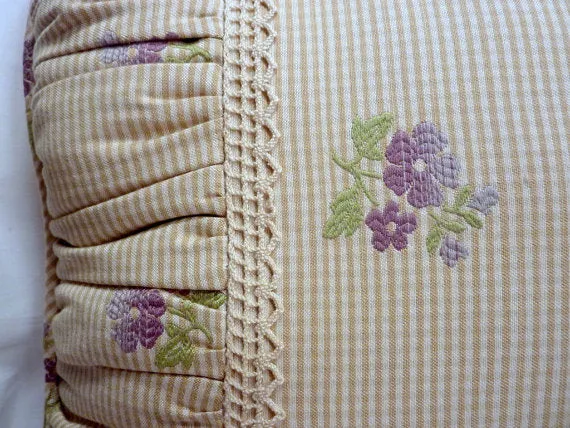 Decorative bed Pillow, Designer pillow with Antique lace and gathered edges