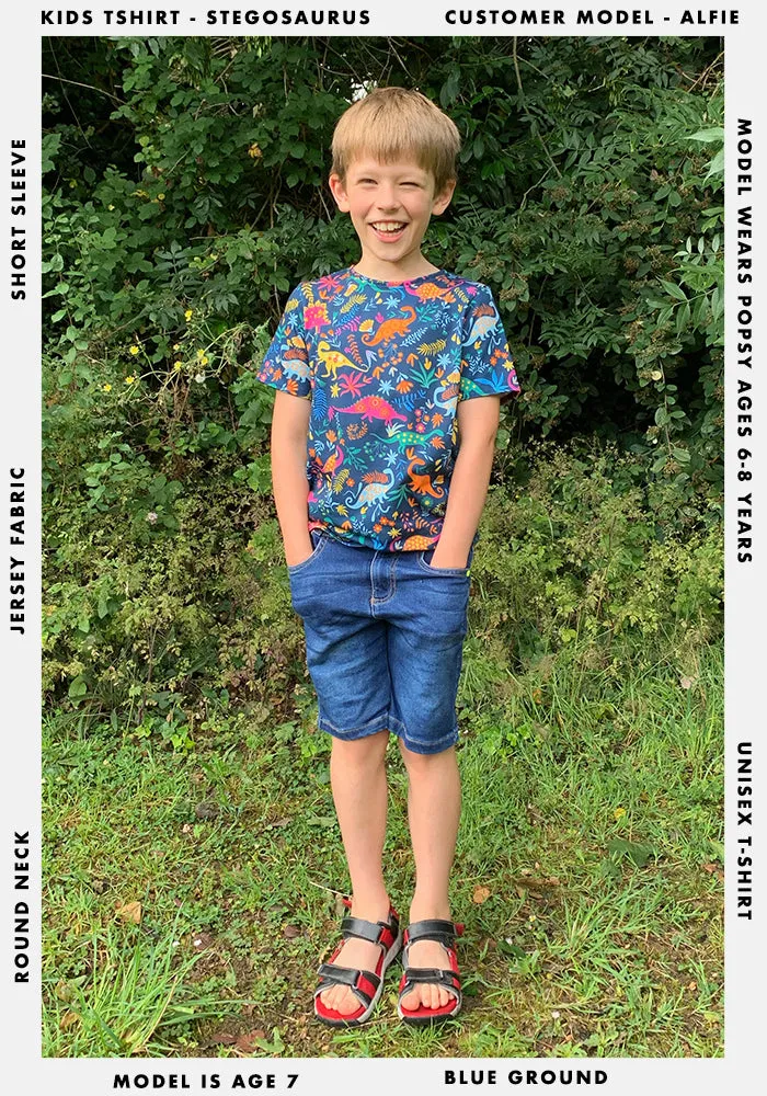 Dinosaur Garden Print Children's T-Shirt (Stegosaurus)