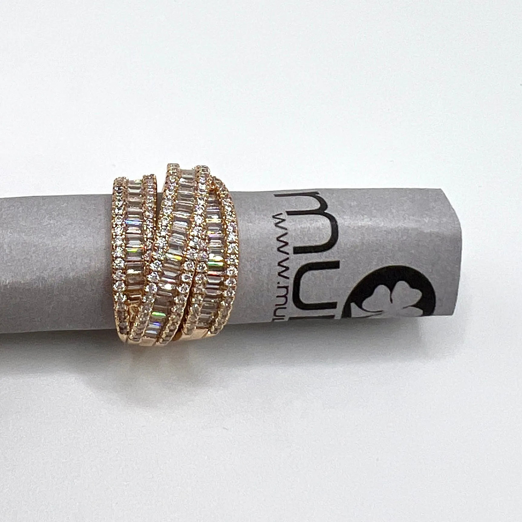 Double Bands pave and baguettes Ring