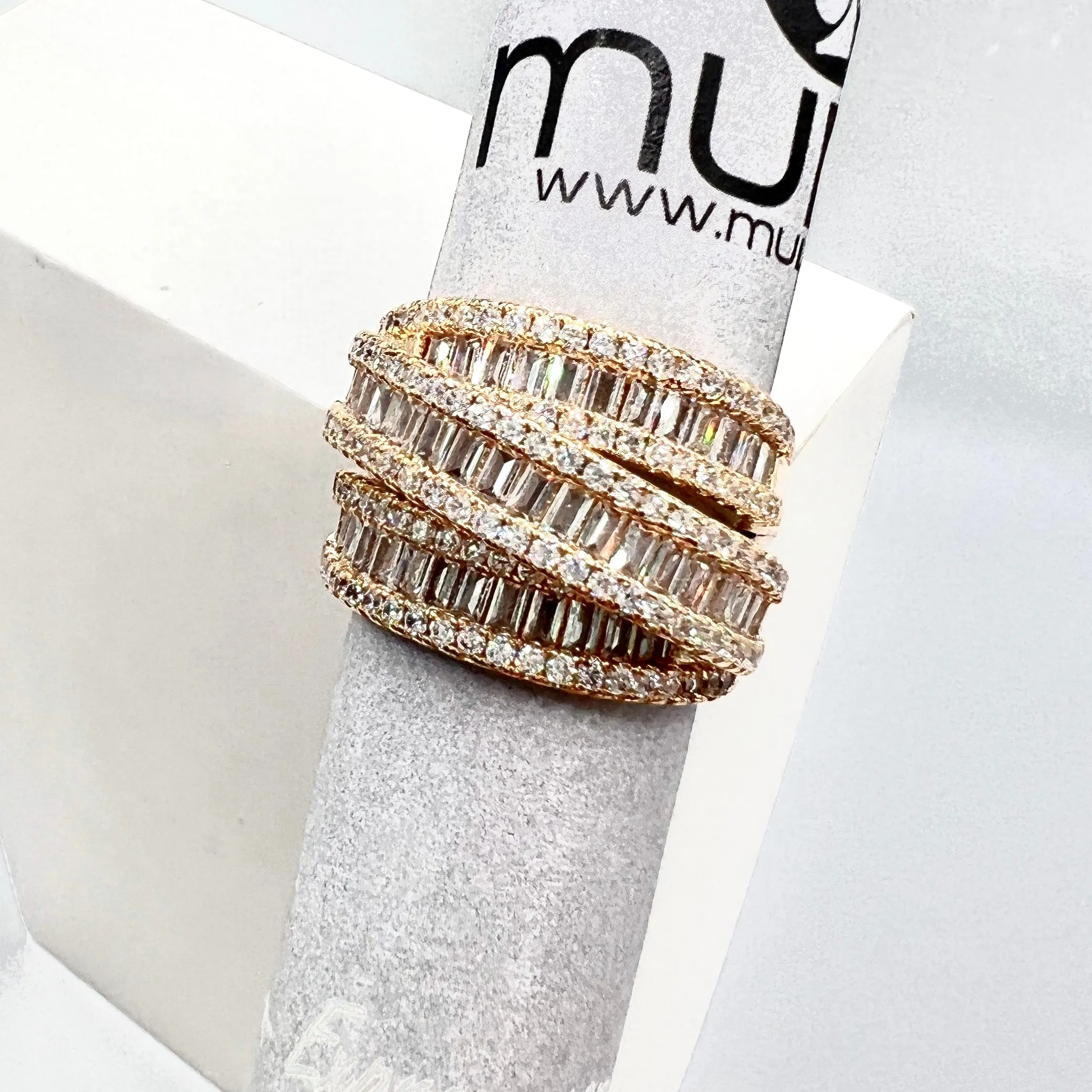 Double Bands pave and baguettes Ring