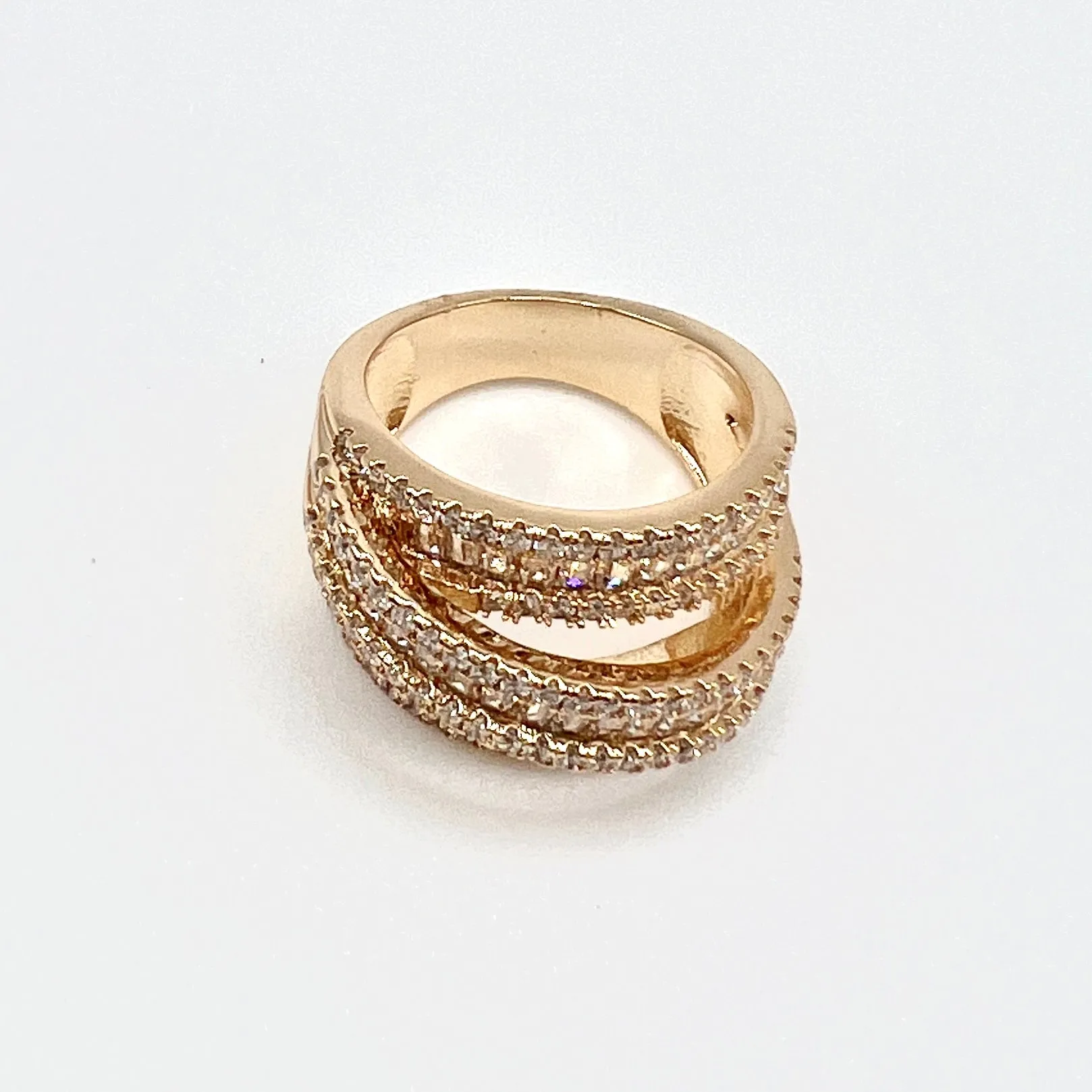 Double Bands pave and baguettes Ring