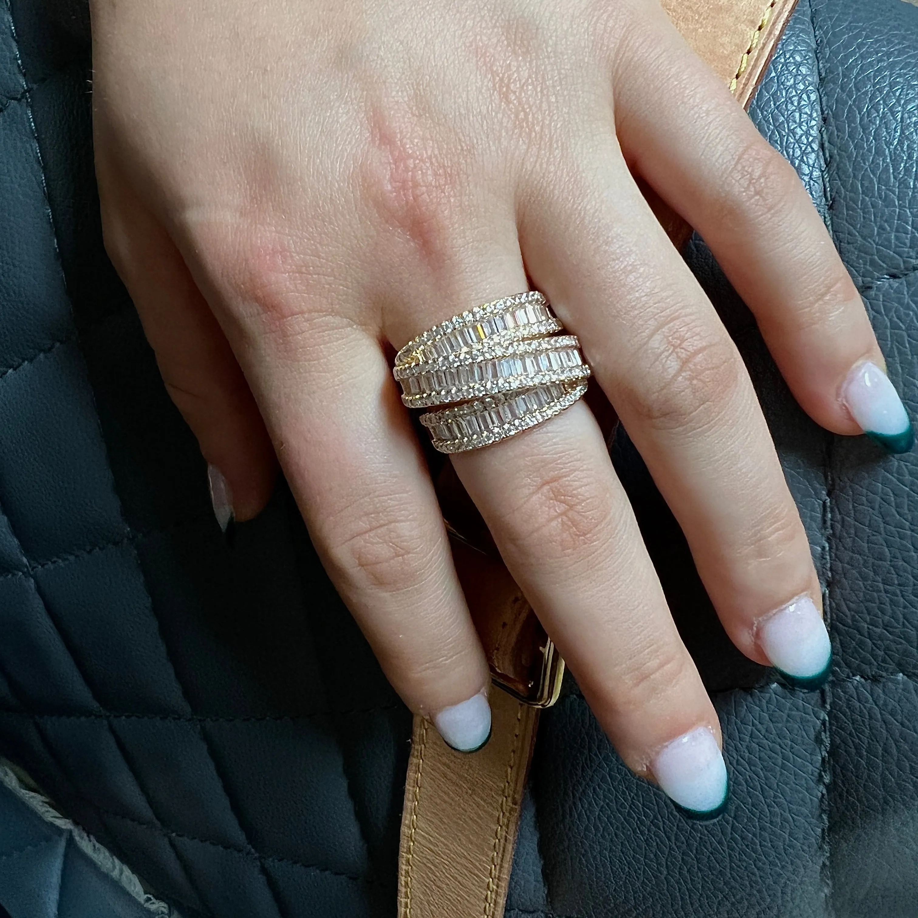 Double Bands pave and baguettes Ring