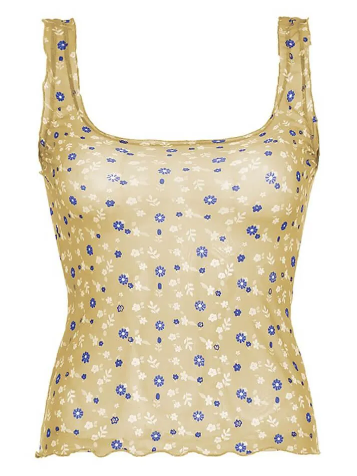 Floral Mesh See-Through Tank Top