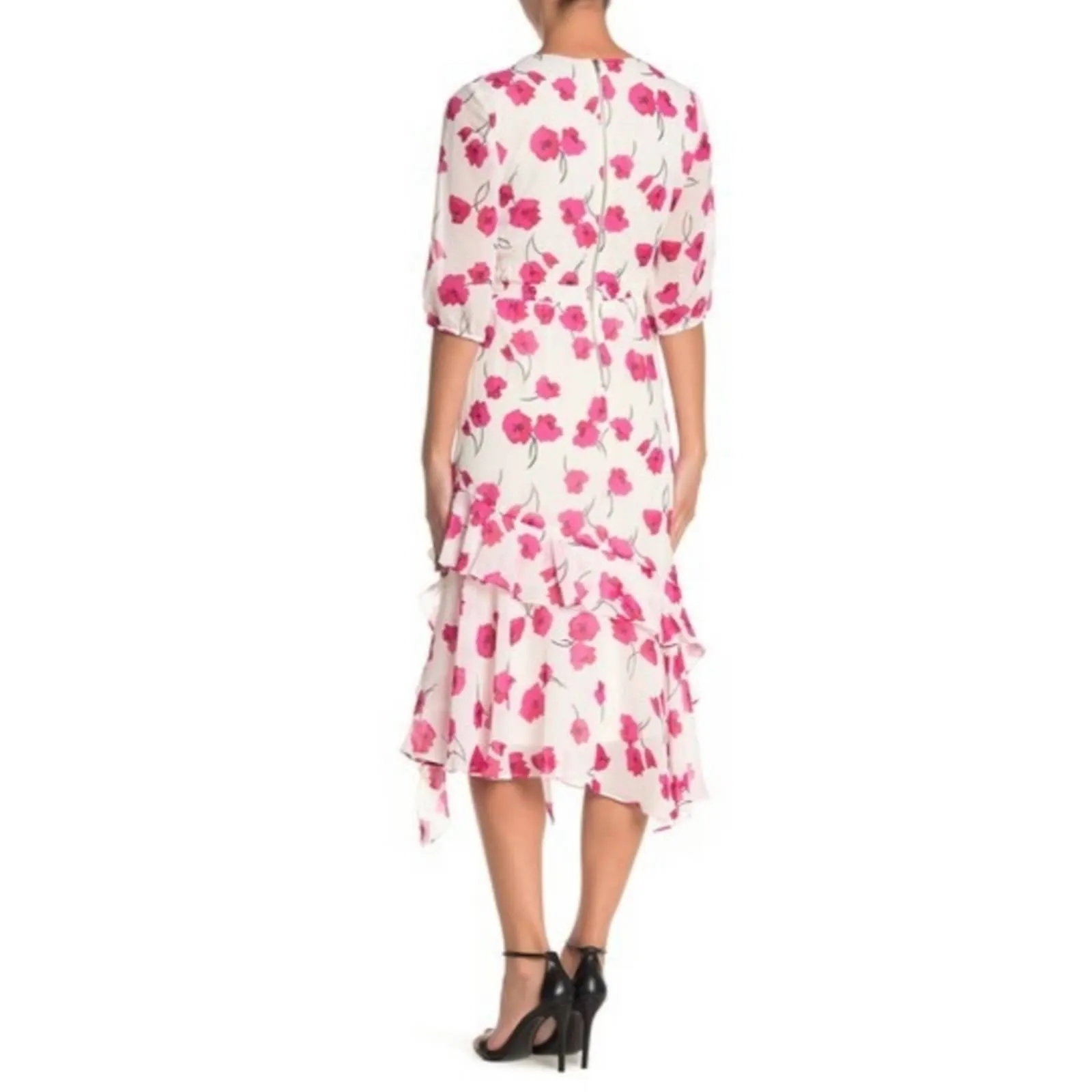 Gabby Skye Floral Ruffled Chiffon Midi Dress