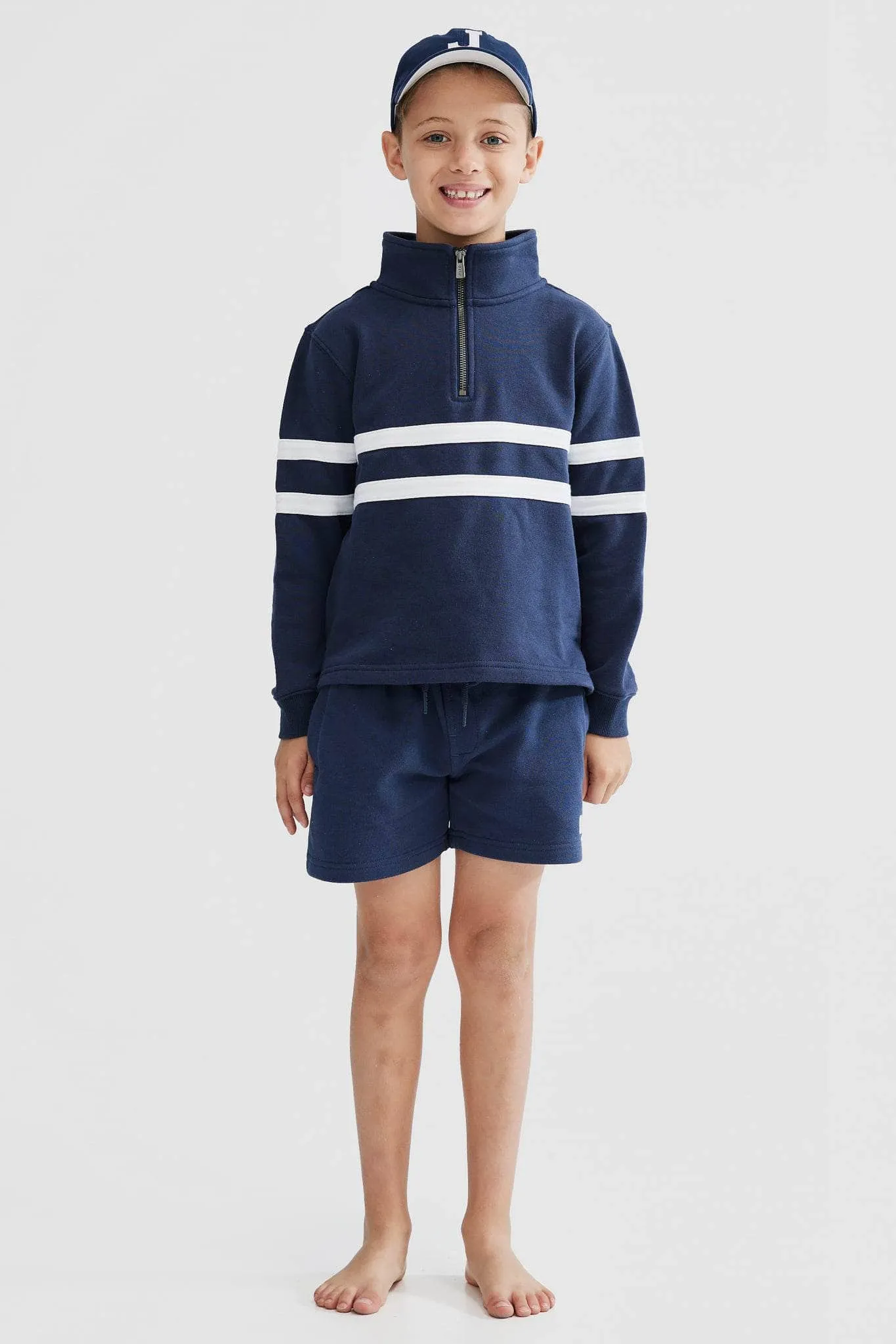 Jnr Collegiate Stripe Quarter Zip Navy