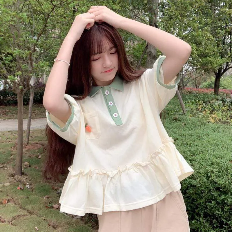 Kawaii Carrot Ruffled Loosed Shirt