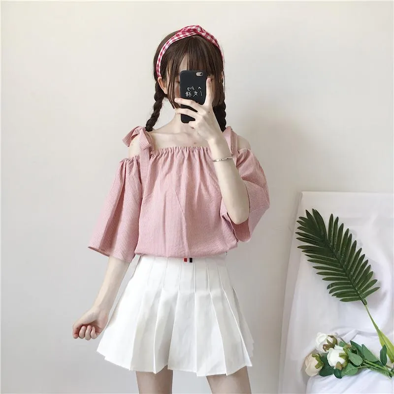 Kawaii Drawstring Striped Shirt