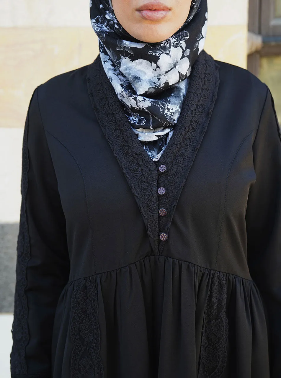 Lace Ruffled Abaya