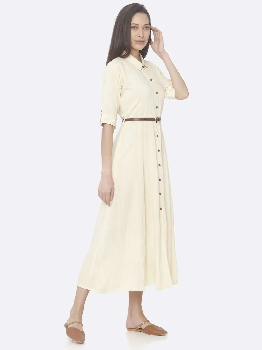 Light Yellow Solid Rayon Flex A-Line Dress | Rescue