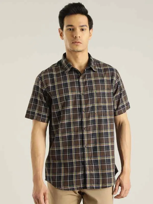 Men Checked Half Sleeve Cotton Blend Shirt